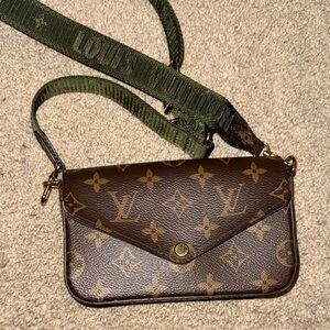 Louis Vuitton Monogram Crossbody Bag with Green Strap